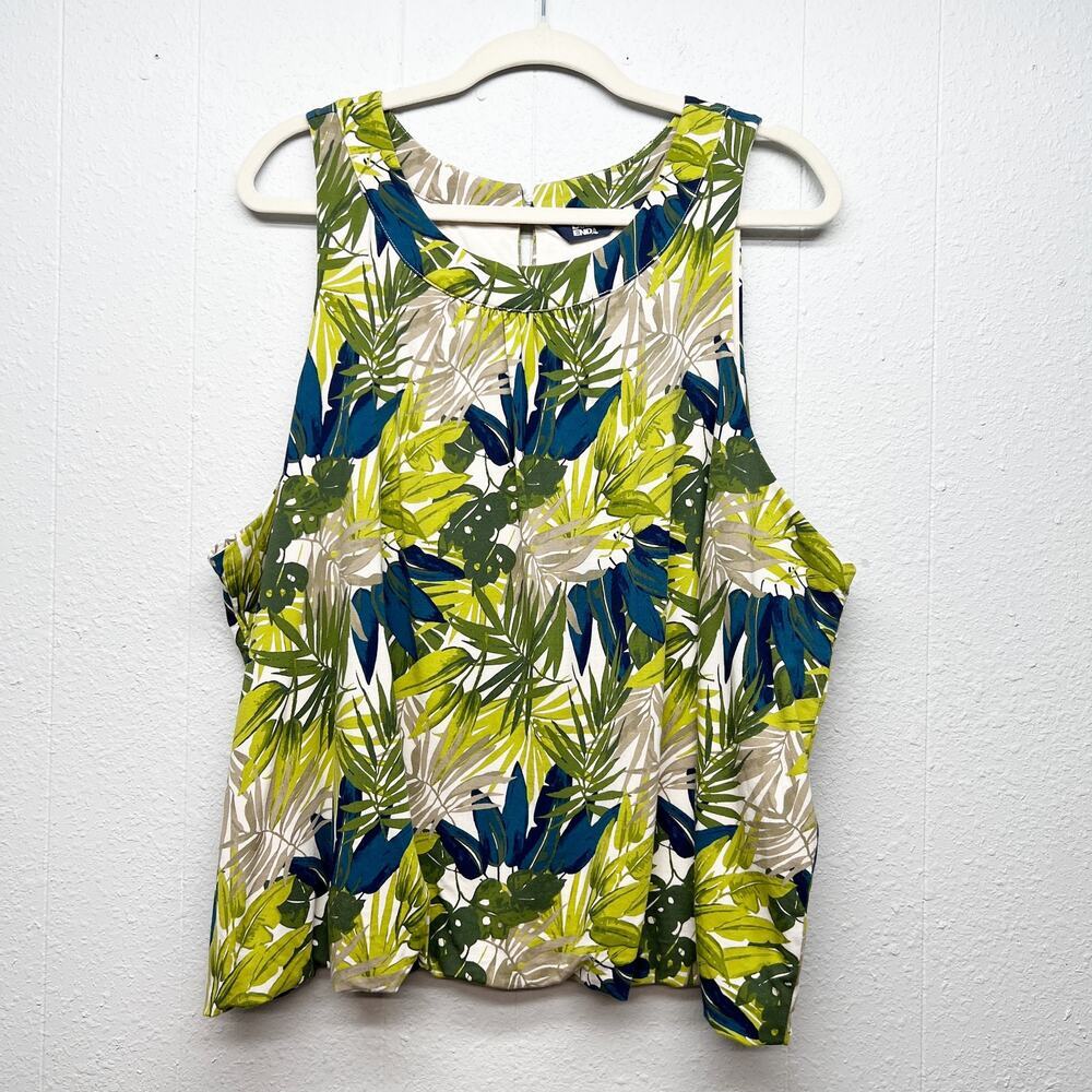 Lands' End Bubble Hem Floral Top Womens 2X Dark Forest Fairy Tropical Beachy